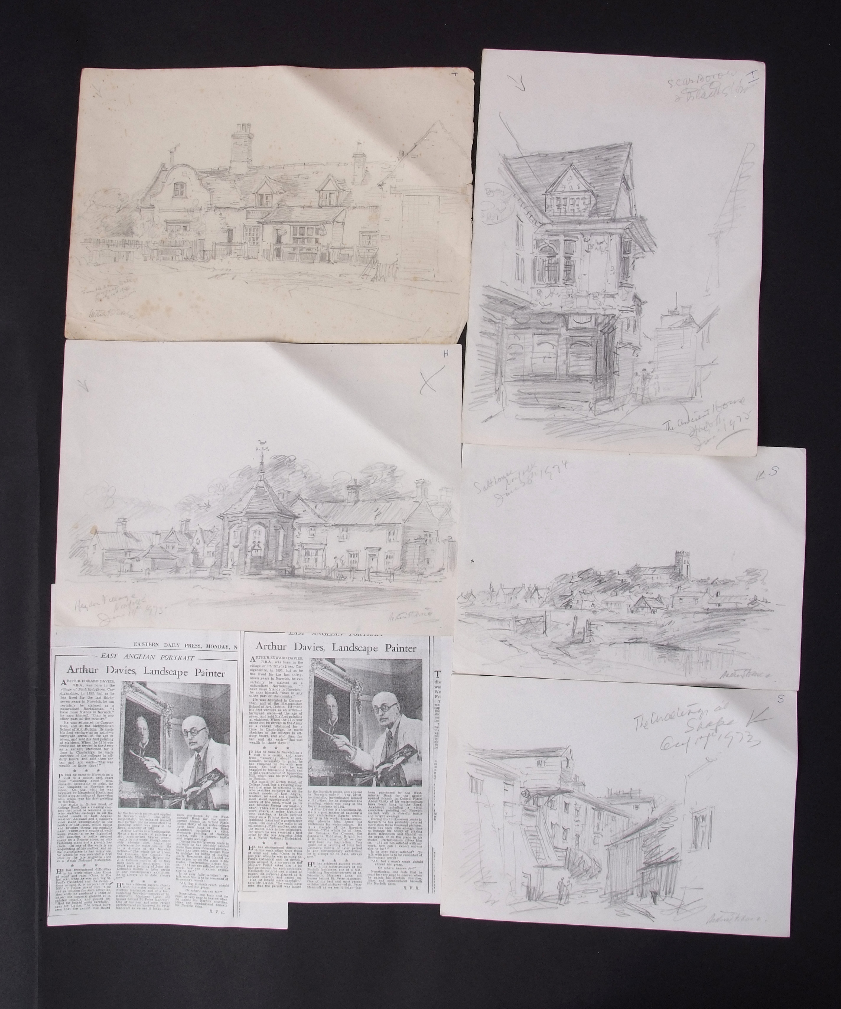 AR Arthur Edward Davies, RBA, RCA (1893-1988), Norwich views etc, folder of 15 pencil drawings, - Image 3 of 3