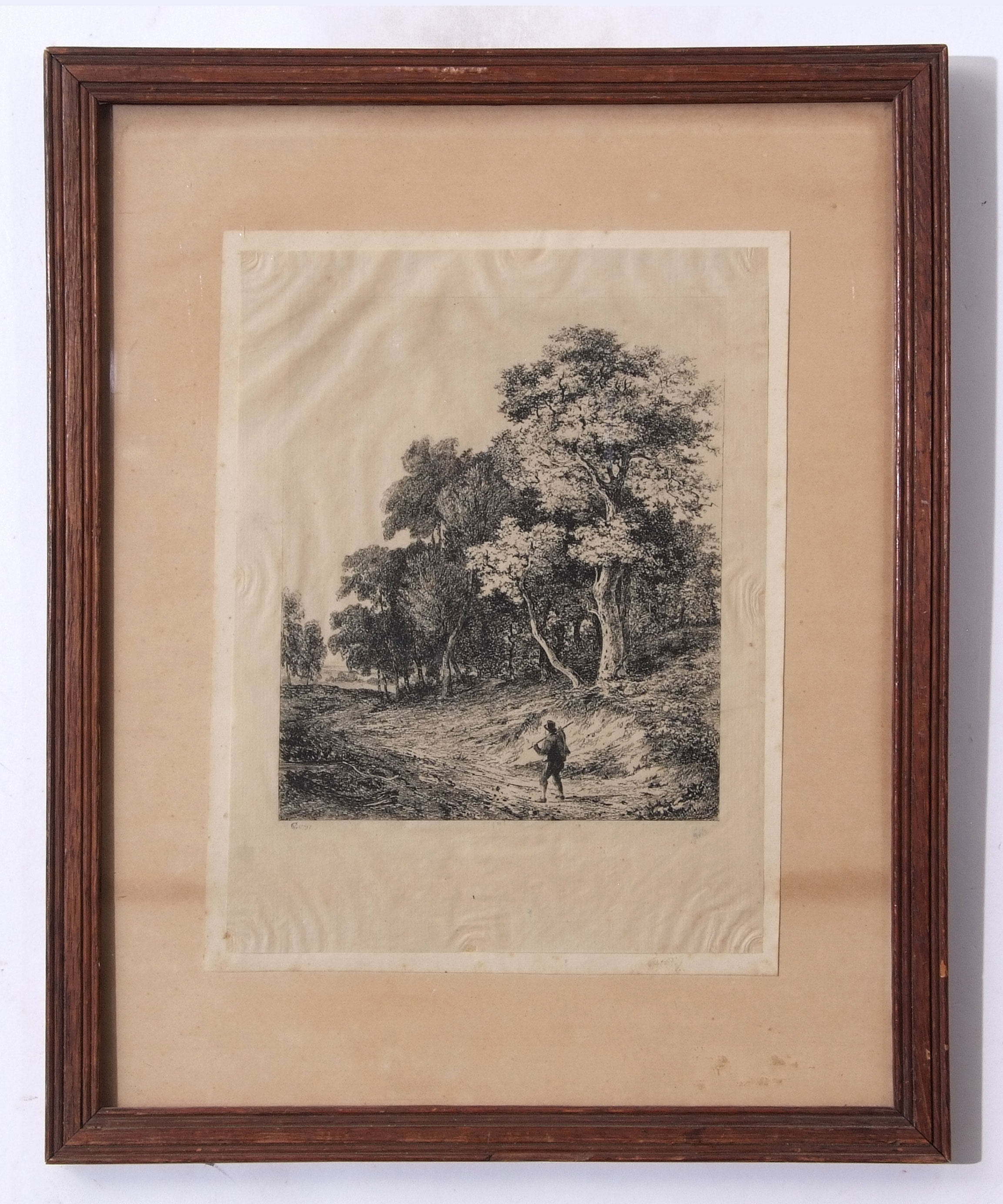 George Vincent (1796-1832), Figure in wooded landscape, black and white etching, monogrammed and - Image 2 of 2