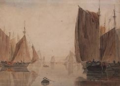 John Thirtle (1777-1839), Shipping becalmed, watercolour, 18 x 25cm