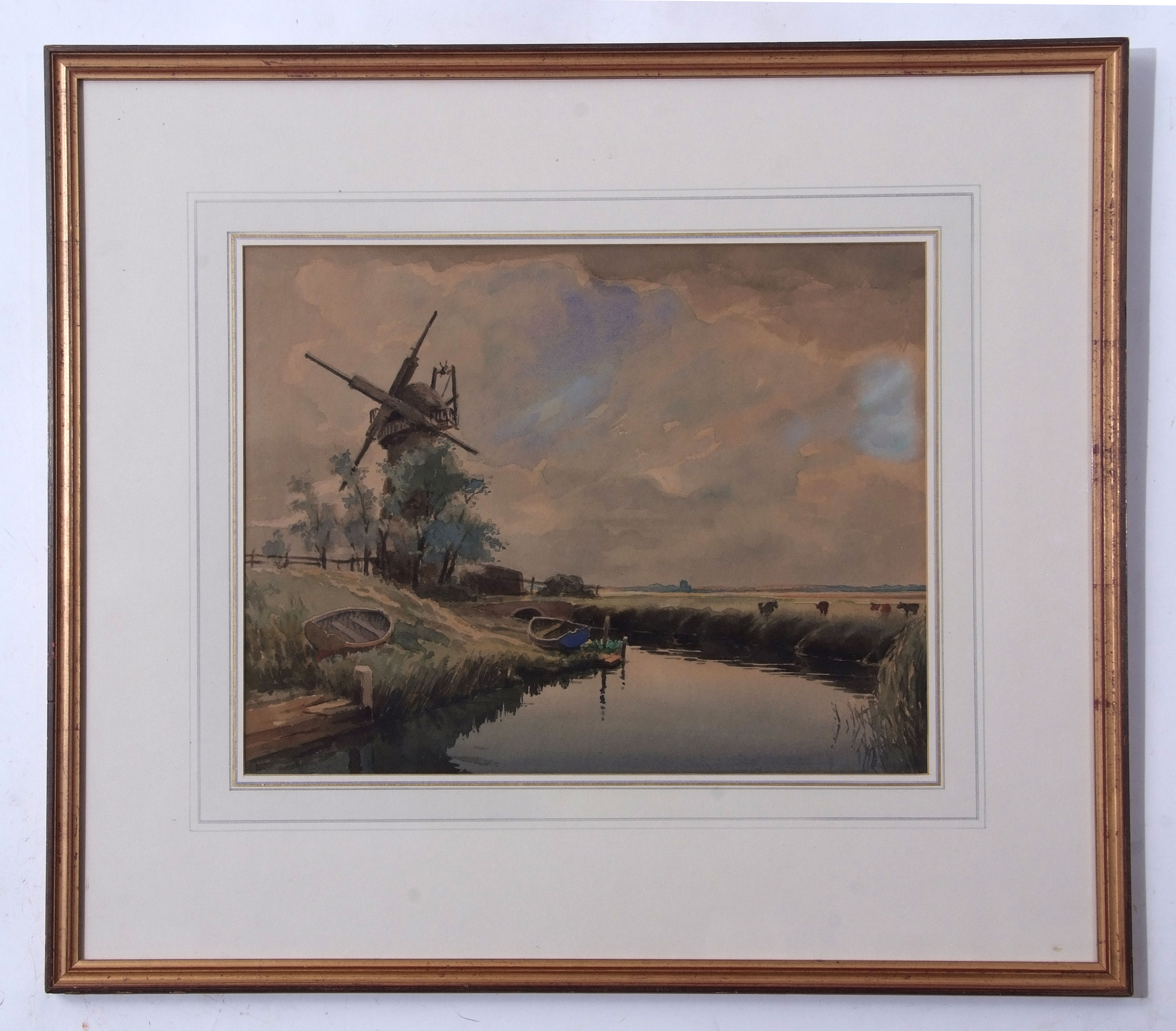 AR Charles Hannaford Junior, RBA (1887-1972), Broads scene with windmill, watercolour, signed - Image 2 of 2