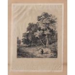 George Vincent (1796-1832), Figure in wooded landscape, black and white etching, monogrammed and