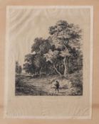George Vincent (1796-1832), Figure in wooded landscape, black and white etching, monogrammed and