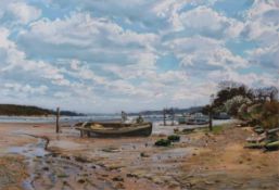 AR Margaret Glass, PS, (born 1950), "Low tide, River Orwell", pastel, monogrammed and dated 90