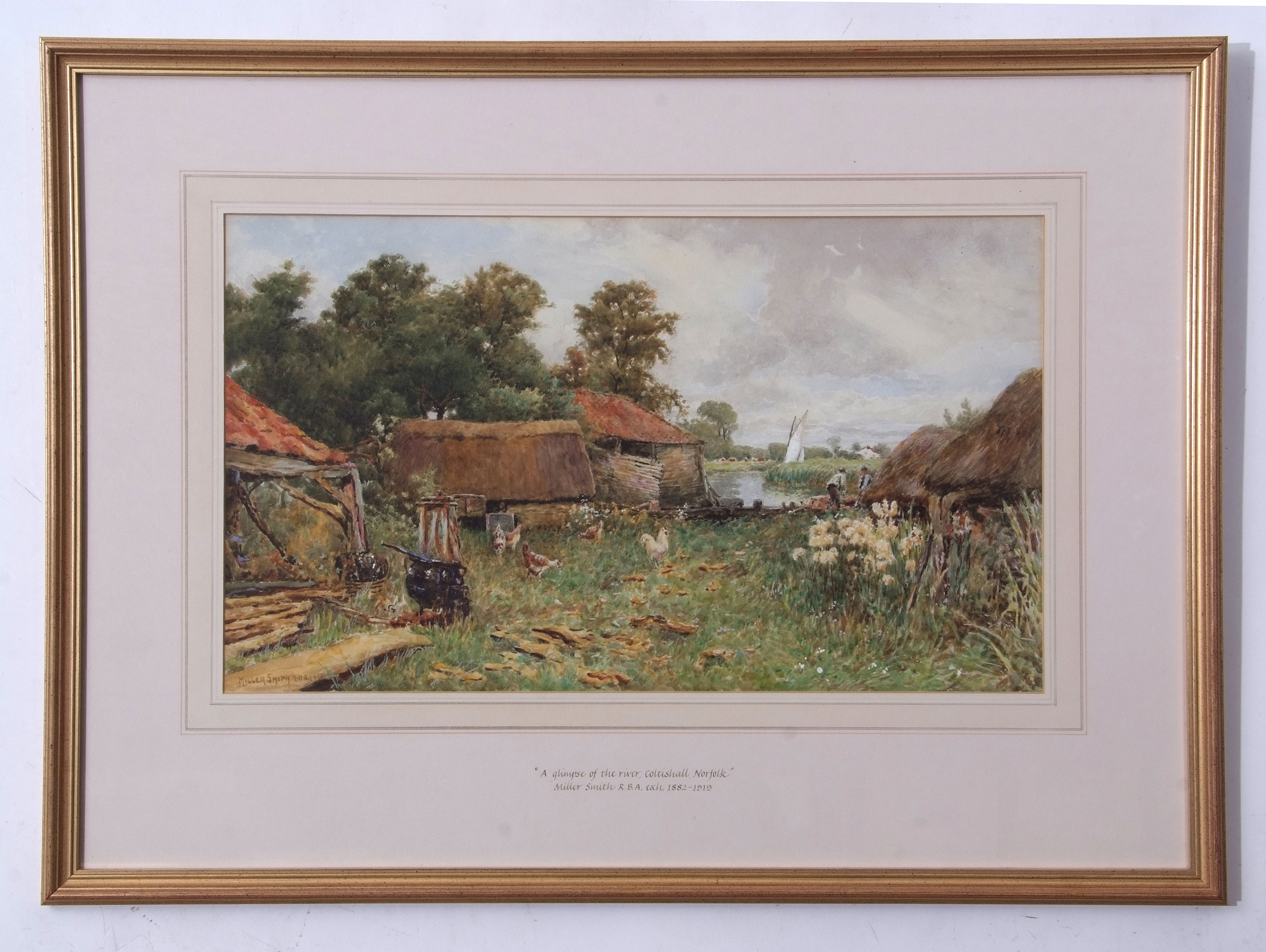 Miller Smith, RBA (1854-1937), "A glimpse of the river, Coltishall, Norfolk", watercolour, signed - Image 2 of 2