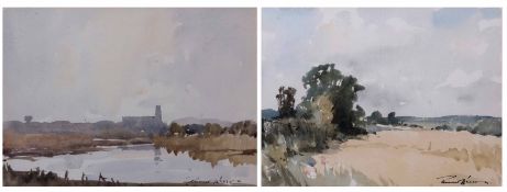 AR Edward Wesson, RI, RBA (1910-1983), Blythburgh and East Anglian Landscape, pair of