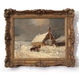 Thomas Smythe (1825-1907), Winter scene with figures by a cottage, oil on panel, signed lower