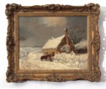 Thomas Smythe (1825-1907), Winter scene with figures by a cottage, oil on panel, signed lower
