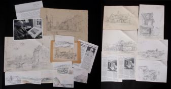 AR Arthur Edward Davies, RBA, RCA (1893-1988), Norwich views etc, folder of 15 pencil drawings,