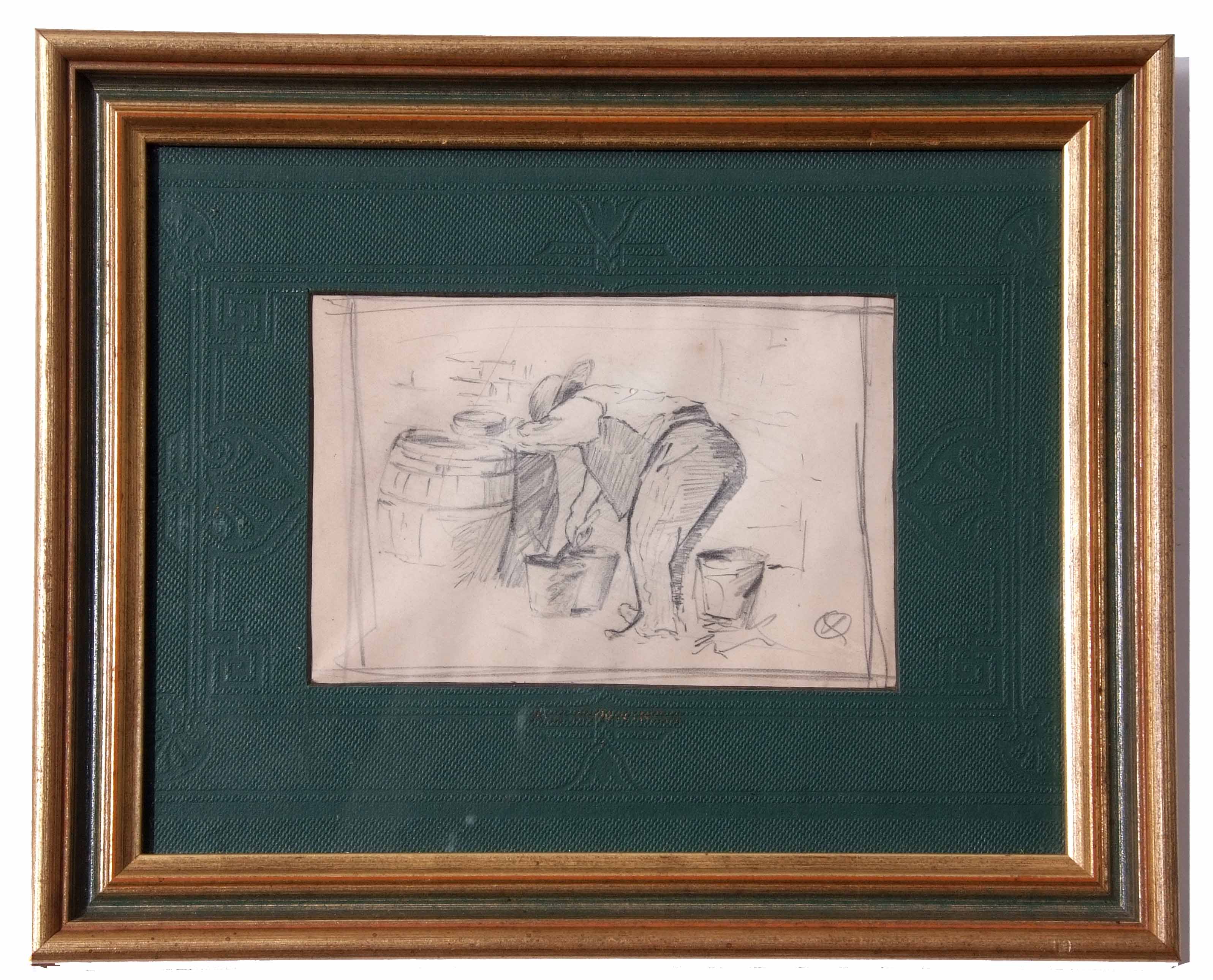 AR Sir Alfred James Munnings, PRA, (1878-1959), The pig man, pencil drawing, 9 x 14cm, Note: this - Image 2 of 2