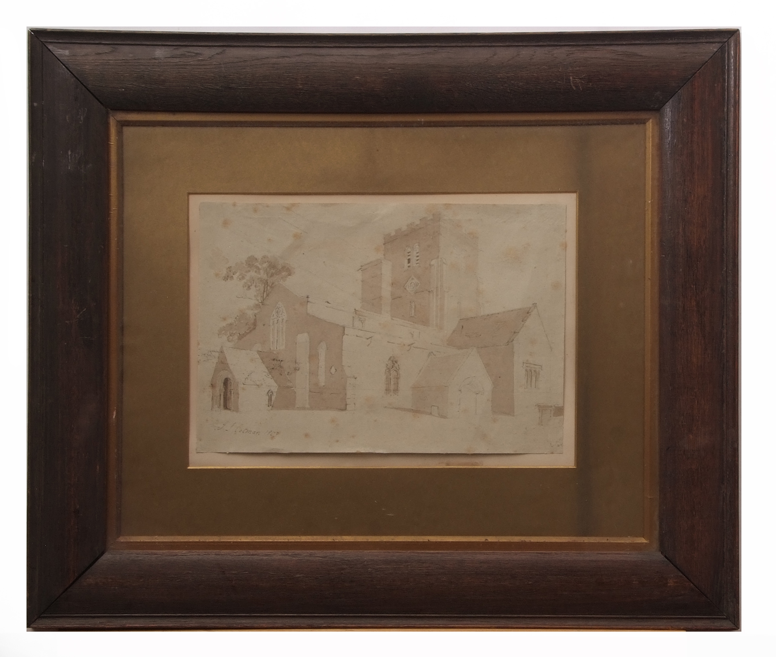 John Sell Cotman (1782-1842), Church Study, pencil and sepia wash, signed and dated 1803 lower left,