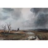 AR Leslie L Hardy Moore, RI, (1907-1997), "Flooded Marsh, Mautby", watercolour, signed lower left