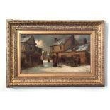 Thomas Smythe (1825-1907), Winter street scene, probably Ipswich, oil on panel, signed lower