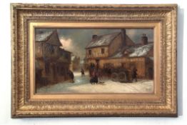 Thomas Smythe (1825-1907), Winter street scene, probably Ipswich, oil on panel, signed lower