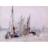 Charles J Watson, RE, (1846-1927), "By the quayside, Great Yarmouth", pencil and watercolour, 17 x