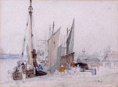 Charles J Watson, RE, (1846-1927), "By the quayside, Great Yarmouth", pencil and watercolour, 17 x