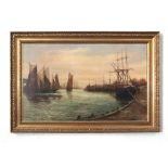 Percy Lionel (19th/20th century), Harbour scene with boats, oil on canvas, signed and dated 1891