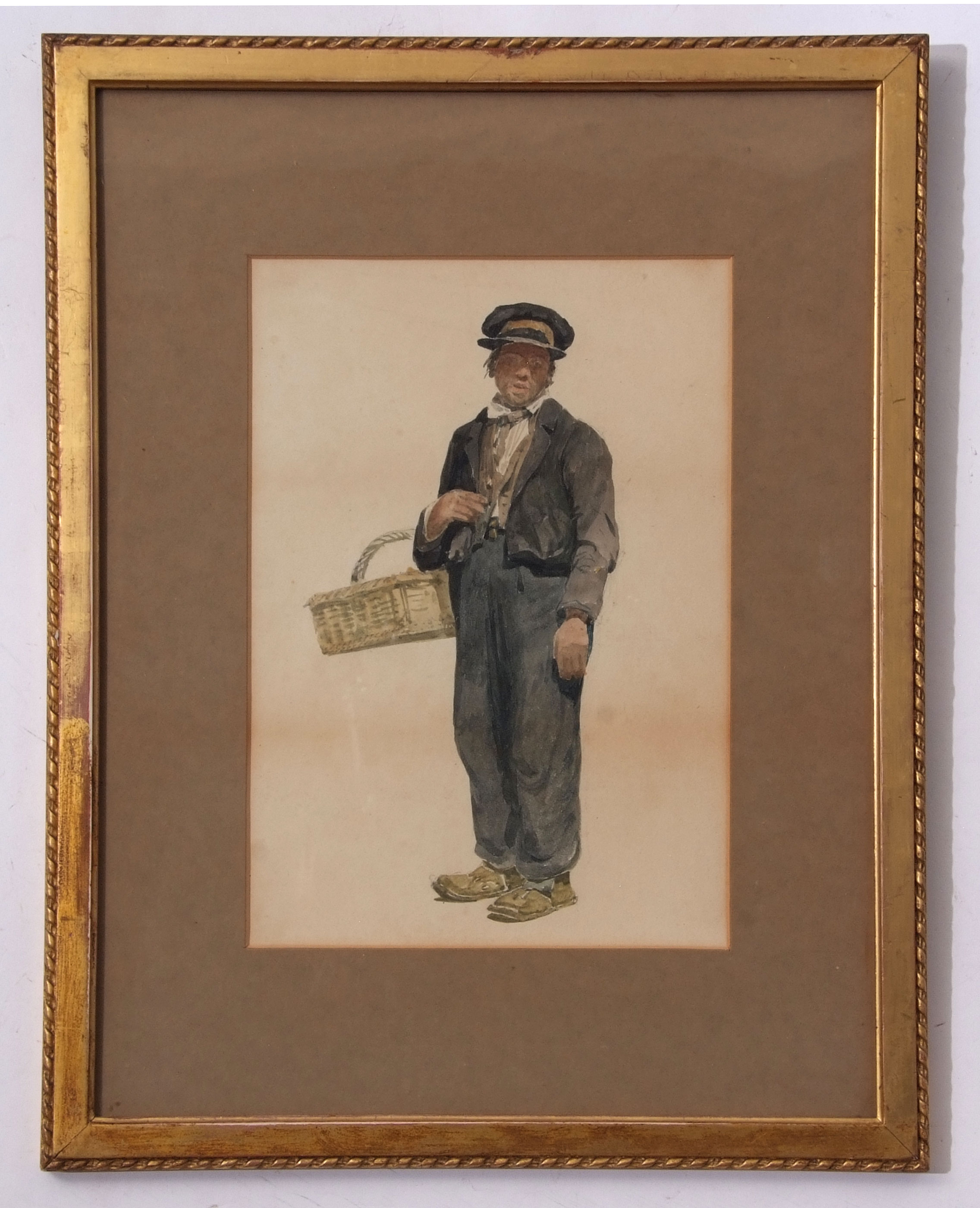 Attributed to Alfred Stannard (1806-1889), Gamekeeper's boy and Errand boy, pair of watercolours, 29 - Image 2 of 3