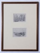 John Middleton (1827-1856), Landscapes, pair of black and white etchings in one frame each image