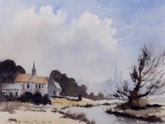 Adrian Taunton, EAGMA, (born 1939), "A riverside hamlet in Normandy", watercolour, signed and