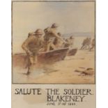 AR Arthur Gerald Ackermann, RI (1876-1960), "Salute the Soldier, Blakeney June 3rd-10th 1944",