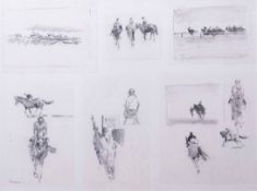 AR Philip Gardiner (1922-1986), Horse racing studies, group of six pencil drawings in one frame,