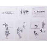 AR Philip Gardiner (1922-1986), Horse racing studies, group of six pencil drawings in one frame,