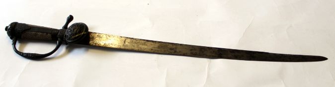 Late 19th century European hunting sword, the blade with traces of etched decoration, with
