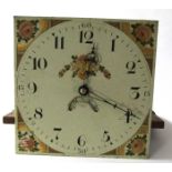 Longcase clock dial with movement, the painted dial with the spandrels painted as roses with