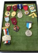 Collection of nine assorted Masonic regalia, medals, mainly in gilt metal and enamel including a