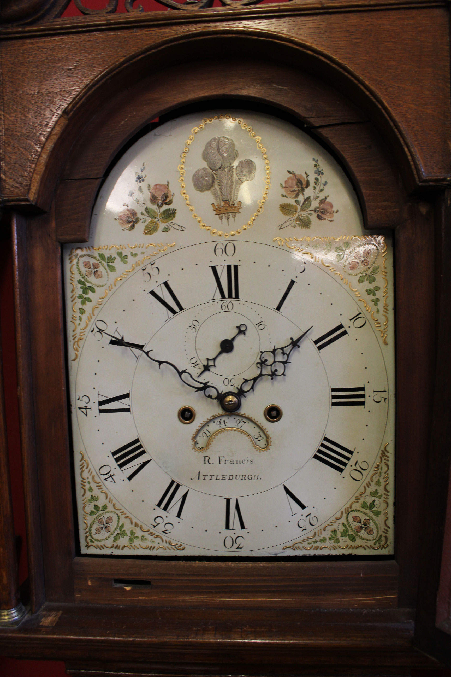 Late Victorian oak cased longcase clock with swan neck pediment and arched dial with Prince of Wales - Image 2 of 2