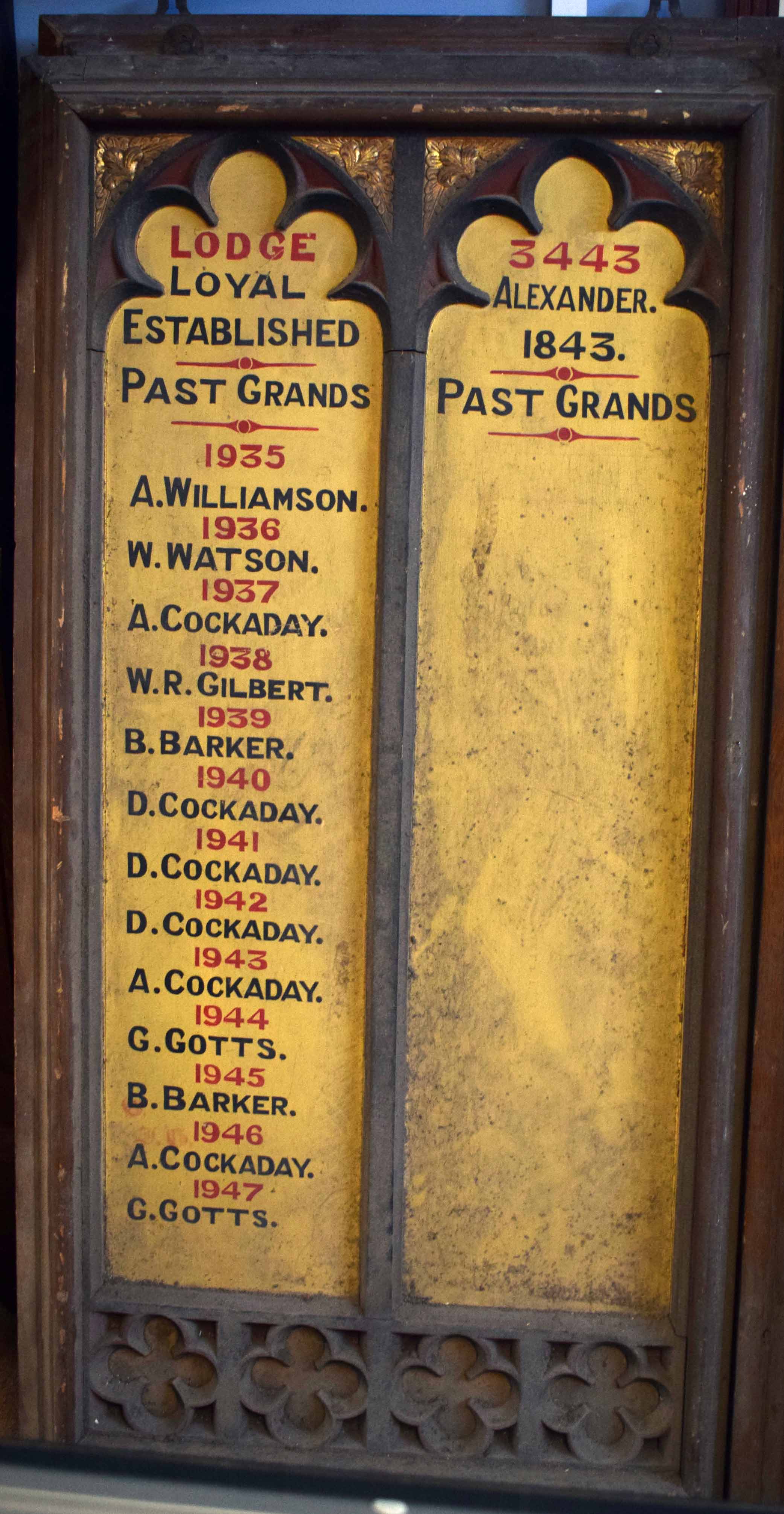 Honour roll for The Oddfellows Lodge No 3443 with names of Grand Masters - Image 2 of 3