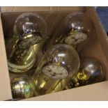 Group of five anniversary clocks with painted dials, all with glass domes