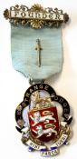 Hallmarked silver gilt enamelled Masonic founder's jewel by Spencer of London, for E Strange Lodge