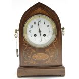 Edwardian bracket clock by S Money of Lowestoft, the clock in lancet style case with brass handles