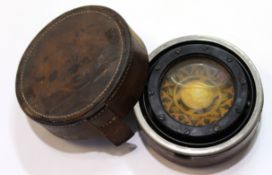 Small ship's compass in leather case, 9cm diam