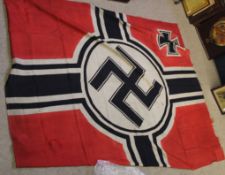 Germany Third Reich battle flag, size approx 2m wide, depicting a swastika within a white circle