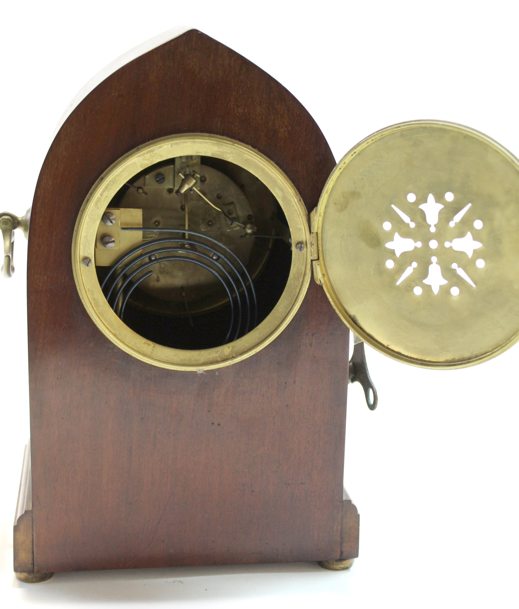 Edwardian bracket clock by S Money of Lowestoft, the clock in lancet style case with brass handles - Image 2 of 4