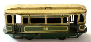 1930s tin plate tram No 65, possibly by Shuko, "Made in Germany" mark to side