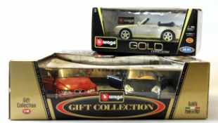 BURAGO - Gift Collection Porsche and BMW together with BURAGO - Gold Collection Porsche 911 boxed