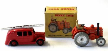 Dinky Field Marshall tractor in original box (A/F), together with a Dinky model of a Fire Engine (