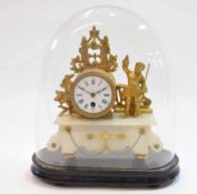 Late 19th century gilt spelter and alabaster mounted timepiece, the plinth shaped case surmounted by