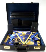 Case containing two Hertfordshire Masonic sashes, together with two aprons and a commemorative jewel