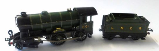 Meccano Hornby locomotive and tender "Bramham Moor", LN201 in green livery, together with an LNER