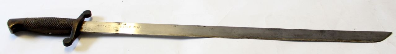 Small sword or dagger, the blade marked "Fabricated di Toledo 1896", in leather scabbard, blade 65cm