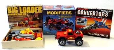 Grandstand Converters Deltarian fighter and a Palitoy big loader construction set