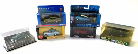 Collection of Corgi model cars including a Harry Potter boxed version of a Ford Anglia and other