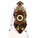 Mid-20th century Dutch cuckoo style clock with gilt chapter ring, Roman numerals surrounded by two