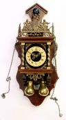 Mid-20th century Dutch cuckoo style clock with gilt chapter ring, Roman numerals surrounded by two