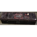 Vintage military interest tin trunk, named to ?? Capt N G Ronald, 4th VBA & SH, approx length 1.2m