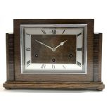 Art Deco style mantel clock in stepped wooden case, by Walker & Hall, retailed by Garrard, 30cm